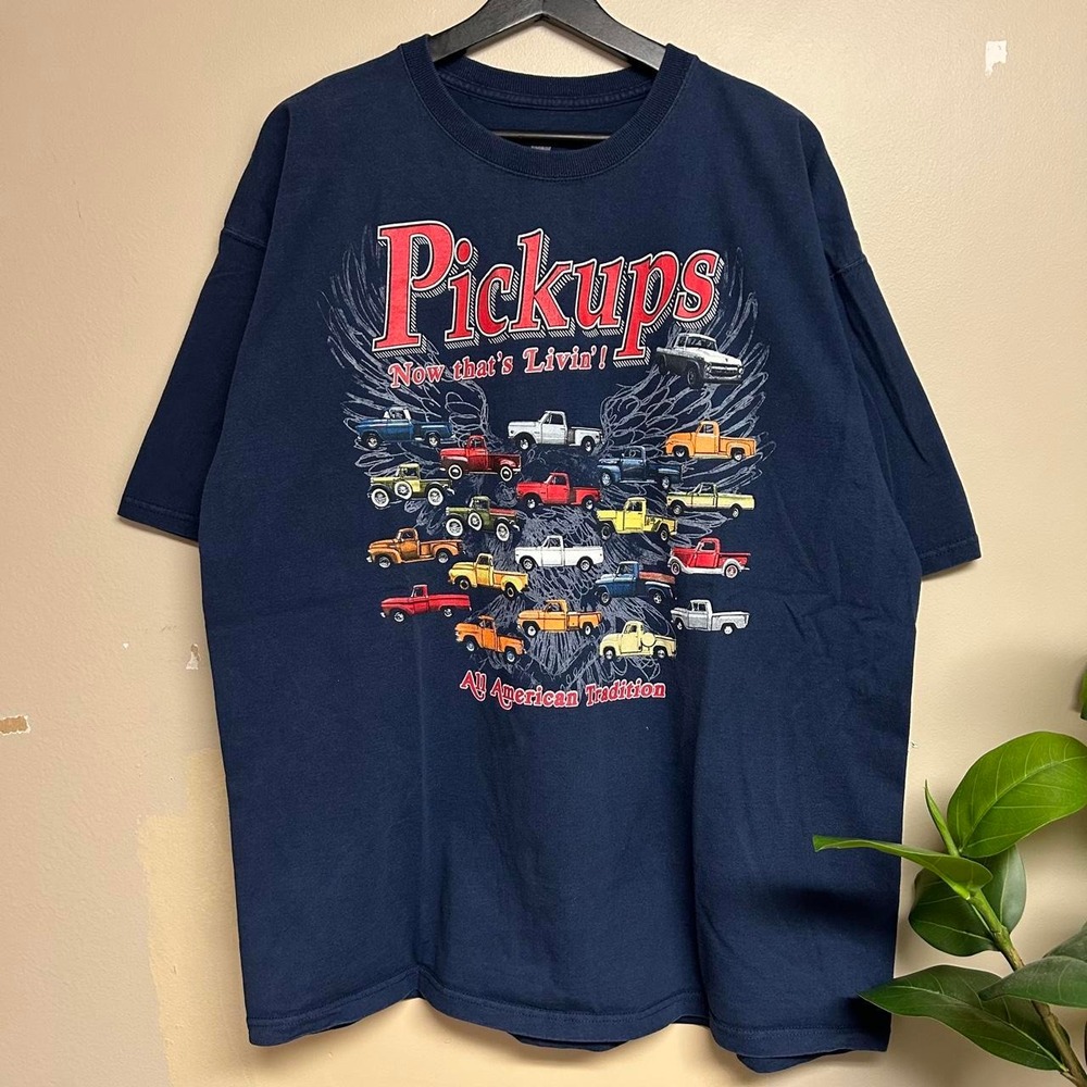 Vintage Fruit of the Loom Pickups Graphic T-Shirt Mens XXL Navy Blue Y2K Car 00s